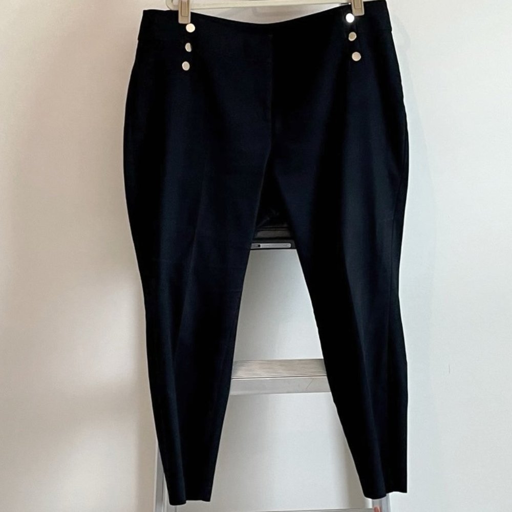 LOFT Plus Marissa black skinny ankle pants with gold buttons